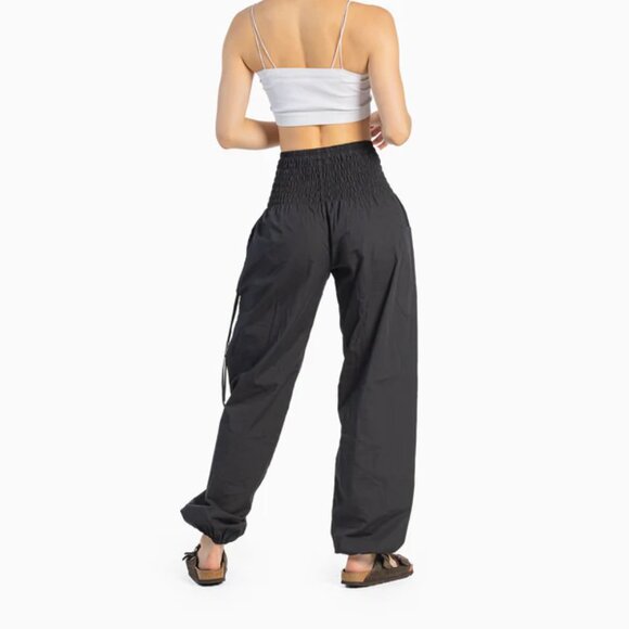 Bali Pant Smocked Waist Accent Tapered Leg Outdoor Travel Pockets Pants Black - Picture 7 of 11